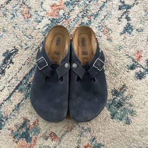 Boston Birkenstocks navy blue soft footbed